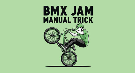 Naklejka premium Dynamic Bmx Rider Performing A Wheelie Trick On Bicycle