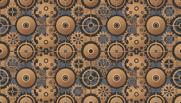 Steampunk seamless pattern with various mechanical gears and cogs