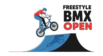 Naklejka premium Dynamic Freestyle Bmx Rider Soaring On Ramp For Open Competition Event