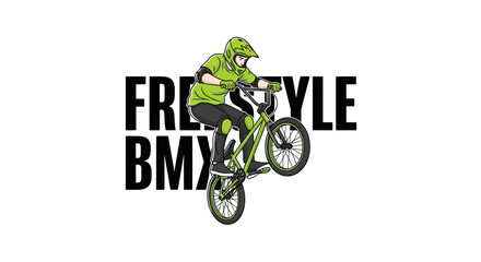 Naklejka premium Dynamic Freestyle Bmx Rider Performing A Wheelie Trick