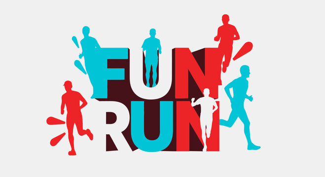 Dynamic Fun Run Event Celebration Graphics With Silhouetted Runners
