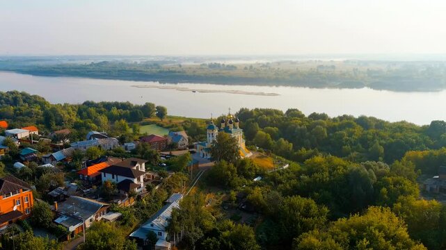 Murom, Russia. Church of St. Nicholas the Wonderworker Naberezhny. Drone footage, Point of interest