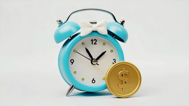 Alarm Clock with Coin Representing Time Value of Money and Financial Planning