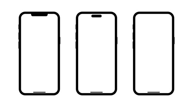 Smartphone Screen Mockup Set Front View Frames Isolated on Transparent Background, Smartphone Mockup Collection
