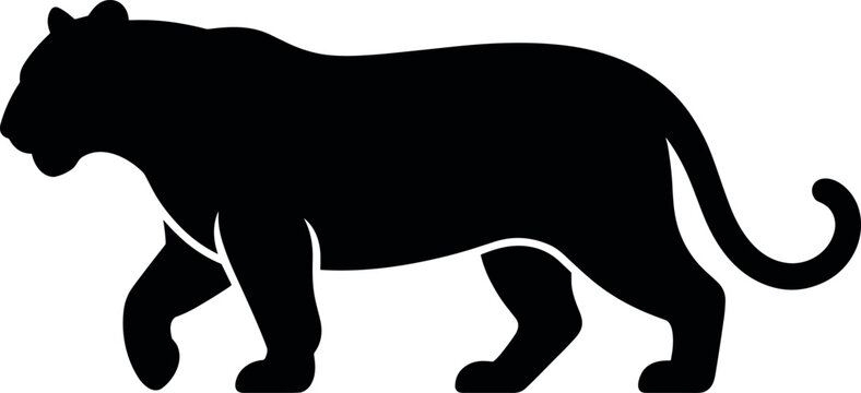 Tiger silhouette illustration with walking pose in minimalist wildlife animal black vector style