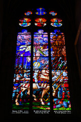 Naklejka premium Joan of Arc stained glass window in the Saint-Etienne Cathedral of Auxerre in Burgundy, France