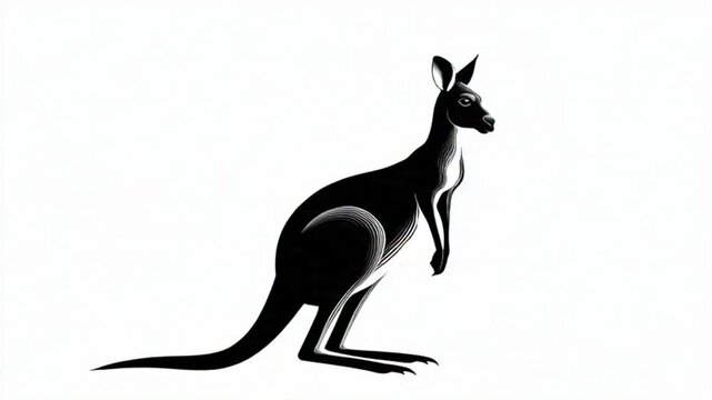 Minimalist Black and White Stylized Kangaroo Illustration on White