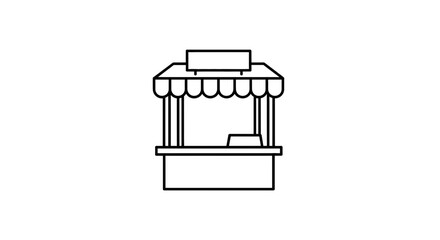Fototapeta premium Simple Line Art Icon of a Market Stall or Booth with Awning and Counter