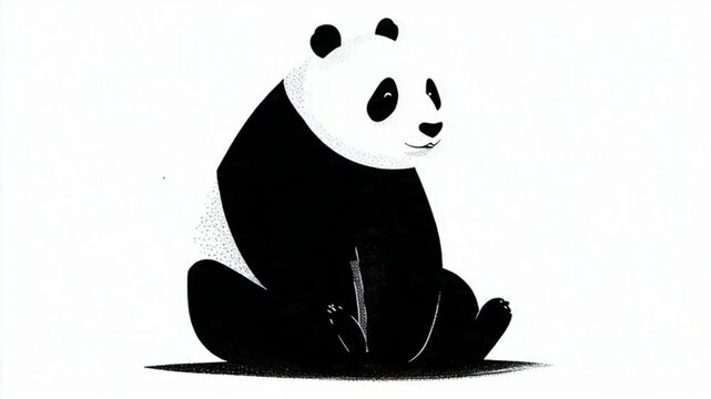 Minimalist Black and White Sitting Panda Illustration
