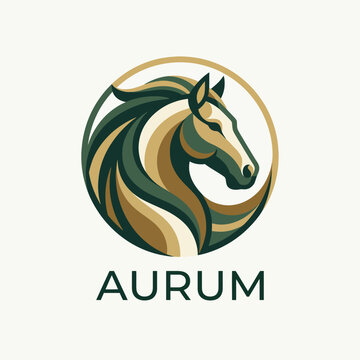 A beautifully crafted logo featuring a stylized horse's head, symbolizing grace, elegance, and strength, ideal for a luxury brand named Aurum focused on quality and sophistication.