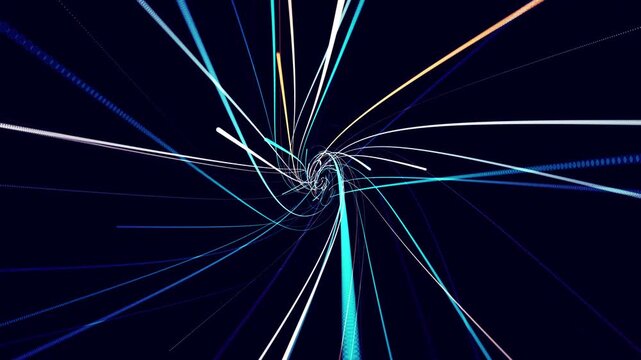 Artificial intelligence concept showing high speed data flow through a digital network tunnel, representing big data processing, cloud computing, and real time analytics for advanced technology and co