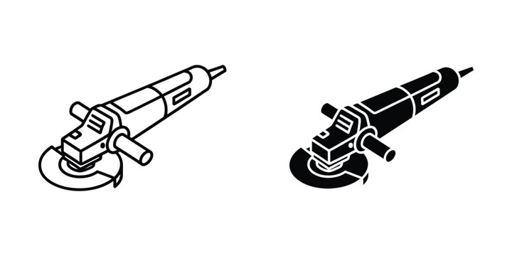 Angle grinders illustrated in contrasting line styles for visual comparison