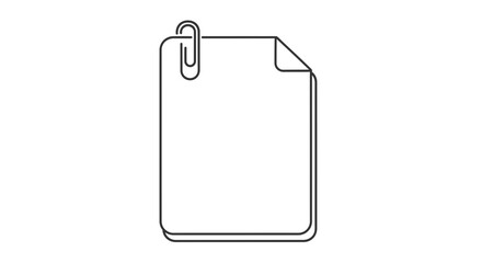 Naklejka premium Paper document attached with a paperclip, simple line art icon, isolated on white background.