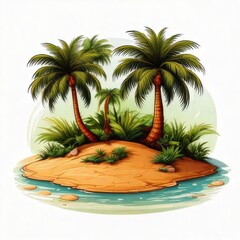 Obraz premium Tropical island scene with palm trees and ocean