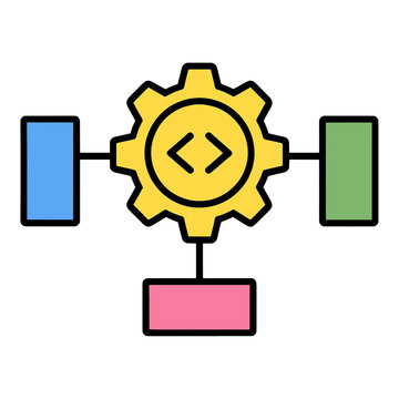Gear With Code Brackets Connected To Three Blocks UI Icon