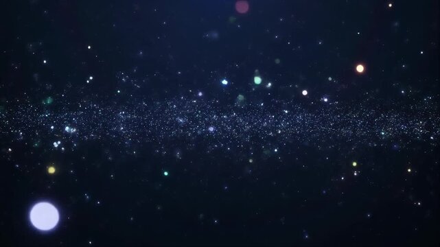 Cinematic deep space backdrop with dense stardust scatter soft bokeh specks drifting slowly across galaxy field
