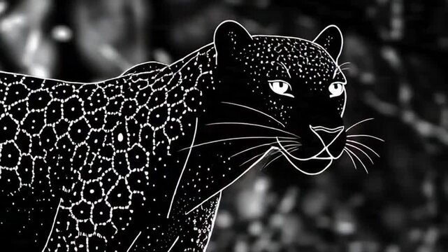 Stylized Black Panther Illustration with White Dotted Pattern