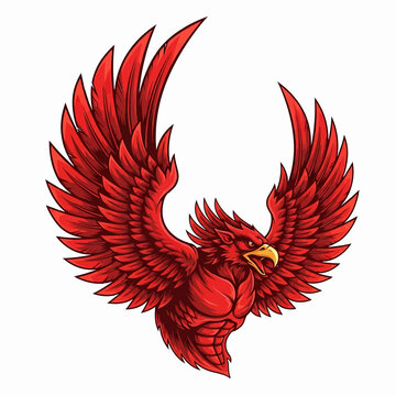 Vivid Red Eagle with Outstretched Wings Illustration.