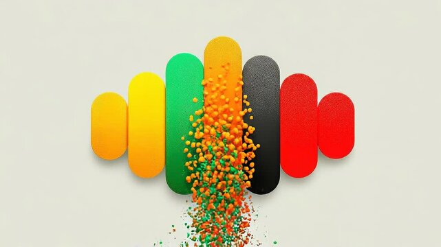 AI noise filtering system transforming chaotic input signals into stable structured output through functional color coded layers.
