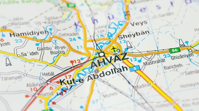 Ahvaz Iran Map Closeup Oil Industry Economic Geography Concept