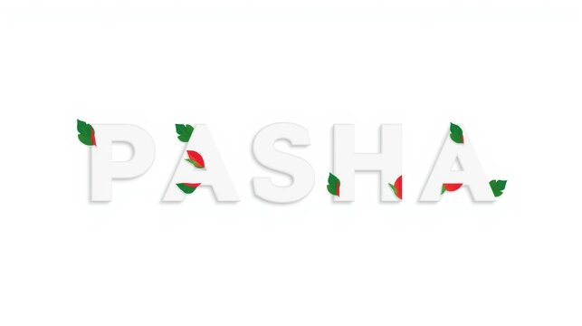 White pasha text logo with decorative green leaf and red petal accents against a plain background