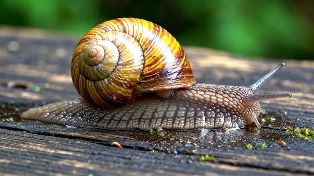 A single gastropod mollusk with a spiral shell moves slowly