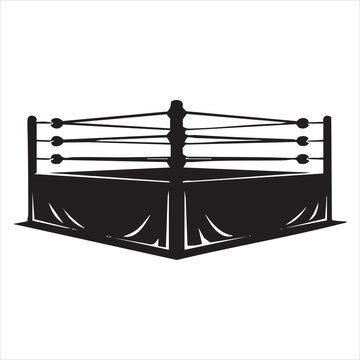 Black wrestling ring with ropes and padding a simple illustration perfect for sports graphics on transparent background silhouette high quality professional