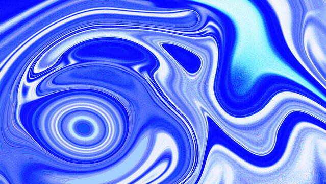 Abstract blue and white liquid swirl background featuring circular hypnotic ripples fluid marble texture and artistic grainy noise effect
