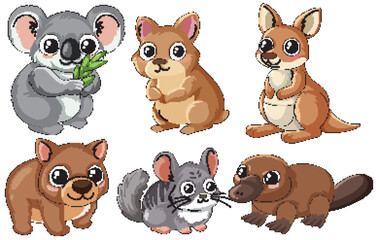 Obraz premium Collection of Cute Australian Animals in Cartoon Vector Style