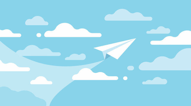 Paper airplane flying through clouds.