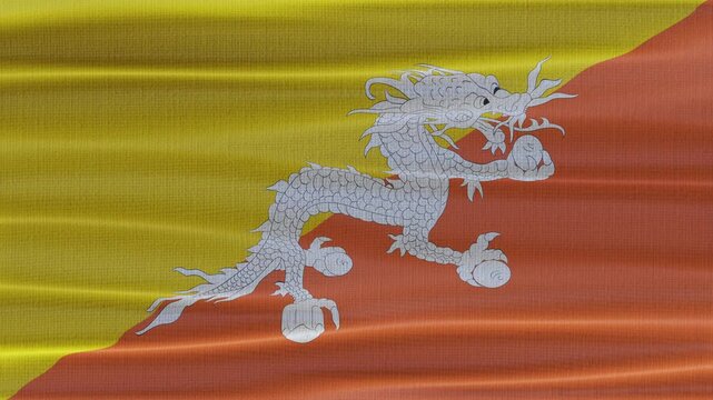 Bhutan flag waving in the wind with high quality fabric texture