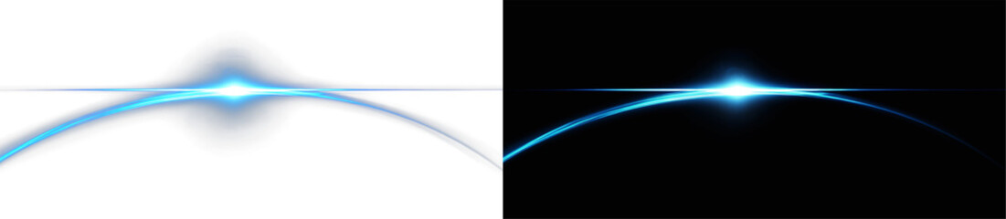 blue glowing horizon arc with bright lens flare for cosmic background or high tech space design and planetary sunrise effect png © theladydarina