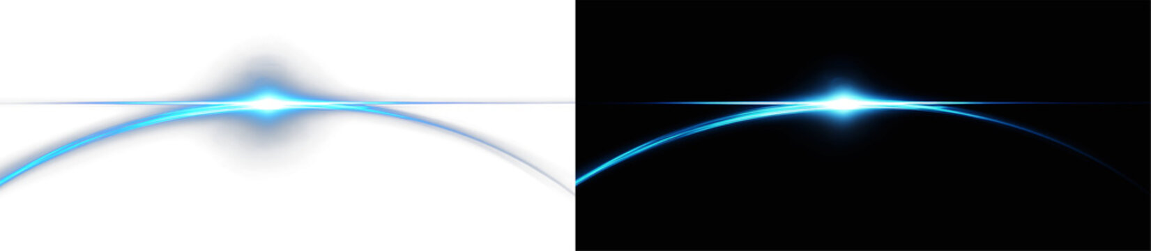 blue glowing horizon arc with bright lens flare for cosmic background or high tech space design and planetary sunrise effect png