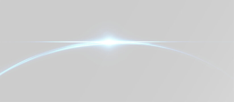 blue glowing horizon arc with bright lens flare for cosmic background or high tech space design and planetary sunrise effect png