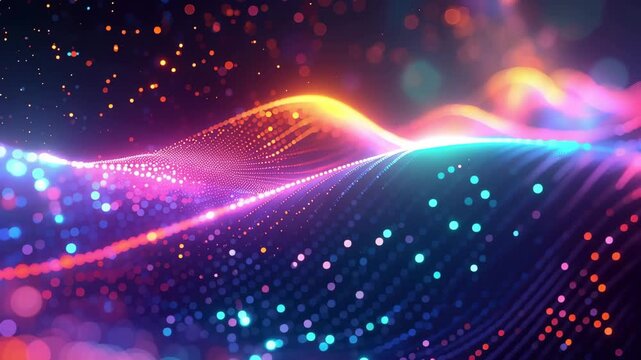 Digital Waveform: A mesmerizing digital waveform pulses with vibrant energy, its dynamic curves and radiant particles evoking a sense of boundless data and technological innovation.