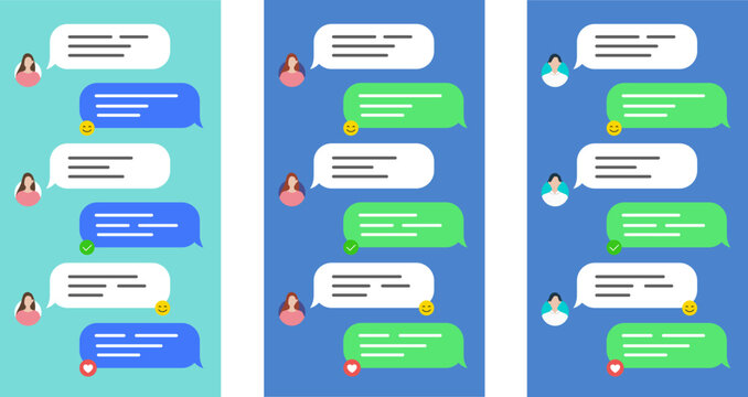 チャットコミュニケーションのスクリーン画面、吹き出しと会話の流れ