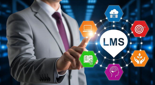 Businessman Touching ERP System Interface for Enterprise Resource Planning Control