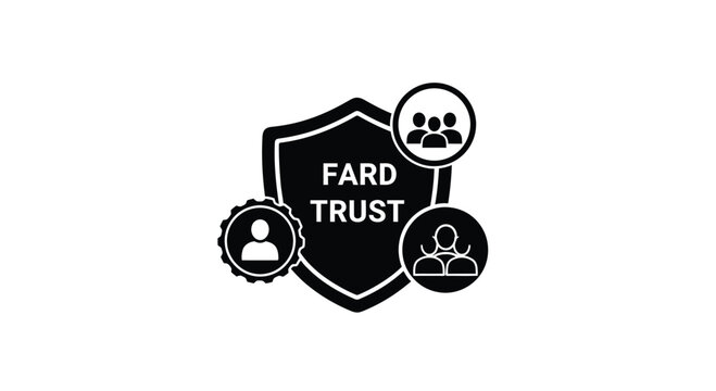 Trust, security, and protection icons, FARD TRUST shield logo, black and white vector graphics