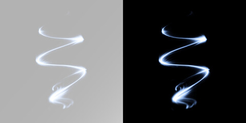 Swirling white neon light trail with glowing magic spark for futuristic energy effect or mystical smoke motion and cinematic design element png © theladydarina