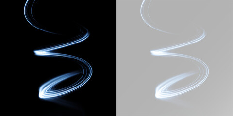 Swirling white neon light trail with glowing magic spark for futuristic energy effect or mystical smoke motion and cinematic design element png © theladydarina