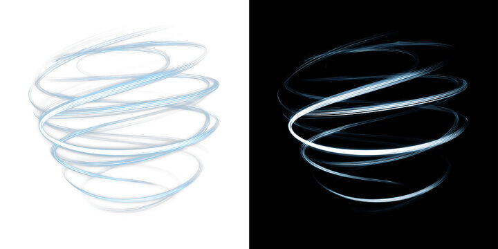 Swirling neon spiral light trails for abstract energy motion background or futuristic cinematic design element and mystical swirl effect png