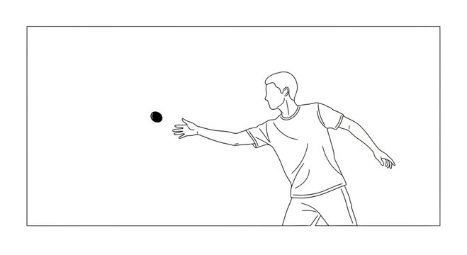 Young Man Throwing Ball in Sports Game, Dynamic Action Shot, Line Art Illustration