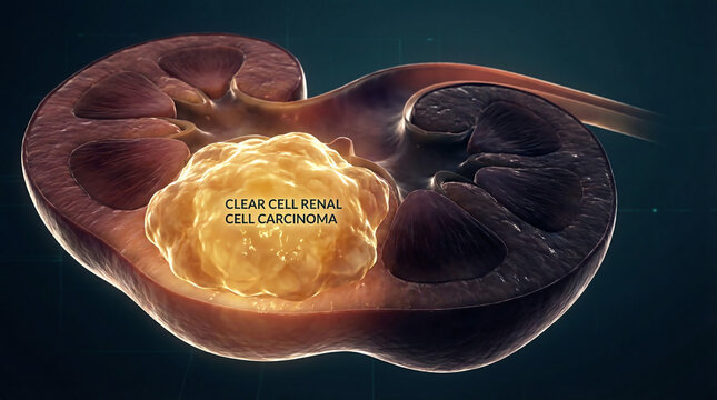 Clear Cell Renal Carcinoma Kidney Cancer Golden Tumor Medical 3D Illustration