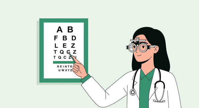 Vision Evaluation By An Optometrist: Eye Chart And Examination For Perfect Sight