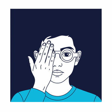 Visual Acuity Examination Illustration Depicting An Individual's Sight Test with Spectacles