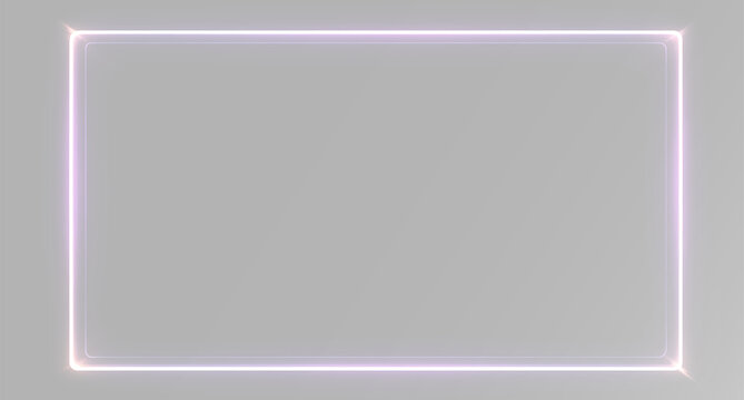 Rectangular purple neon frame with glowing light borders on black and white backgrounds for social media template or futuristic advertising banner png