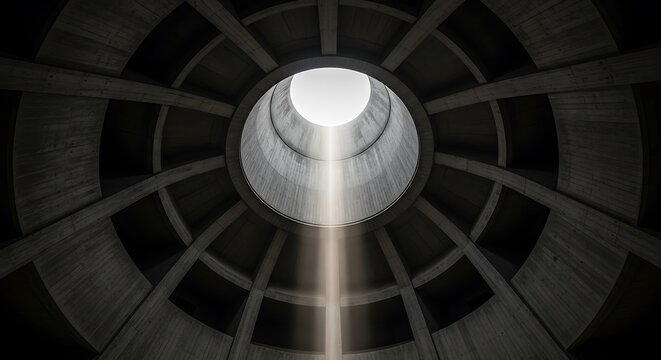 Cooling tower interior concrete brutalist architecture perspective