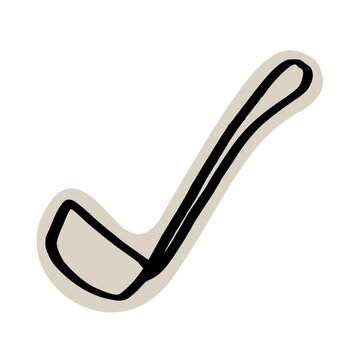 Soup ladle kitchen spoon scrapbook doodle sticker icon: hand drawn illustration of cooking utensil, serving tool, and minimal culinary design