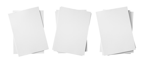 a stack of empty papers poster template, arranged in layers, for advertising purposes. blank white poster mockup. empty paper mockup. top view, clipping path © chathuporn
