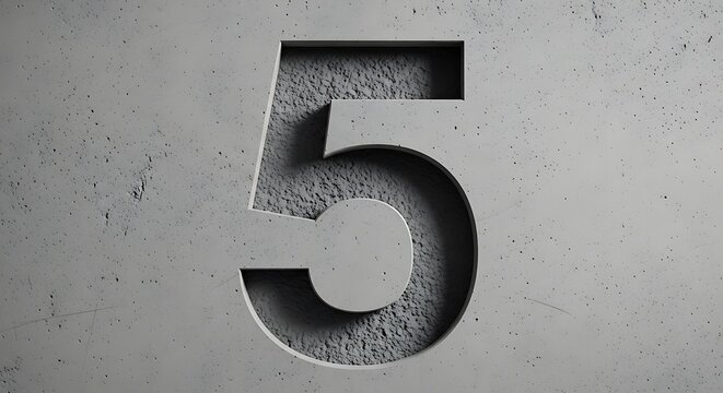 Number five concrete typography three dimensional minimalist